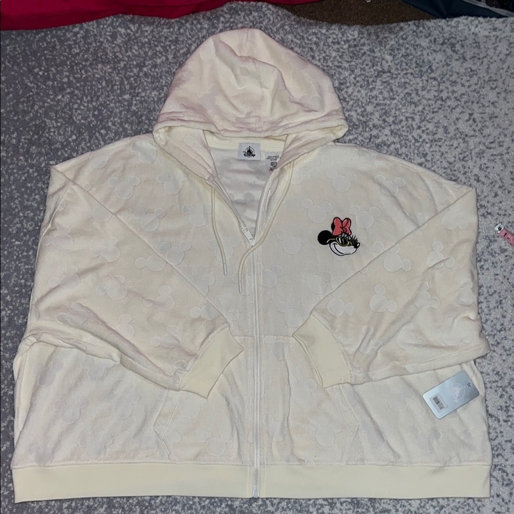 Cream Minnie Mouse Hoodie with Cartoon Embroidery